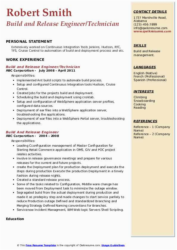 Build and Release Engineer Resume Sample India Build and Release Engineer Resume Samples