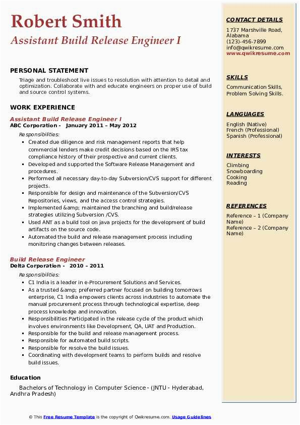 Build and Release Engineer Resume Sample India Build Release Engineer Resume Samples