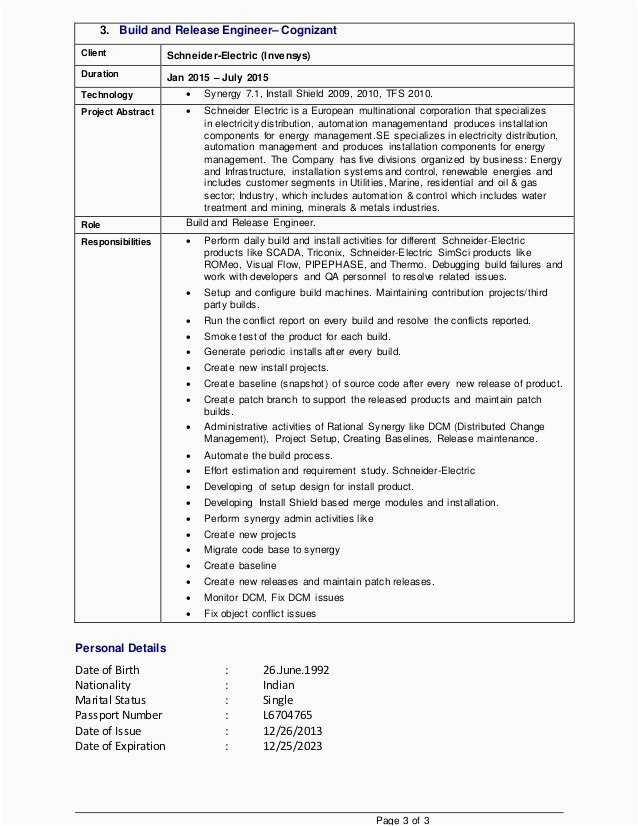 Build and Release Engineer Resume Sample India √ 20 Build and Release Engineer Resume