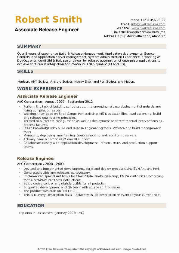 Build and Release Engineer Resume Sample India Release Engineer Resume Samples