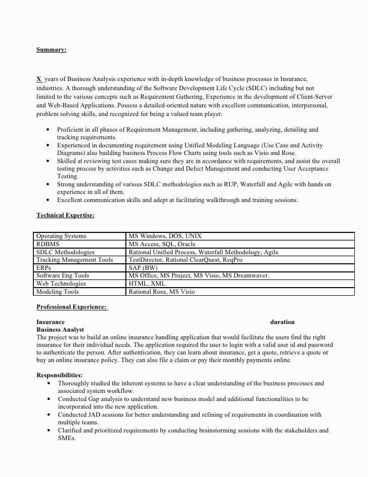 Business Analyst Insurance Domain Sample Resume Business Analyst Resume for Insurance Industry