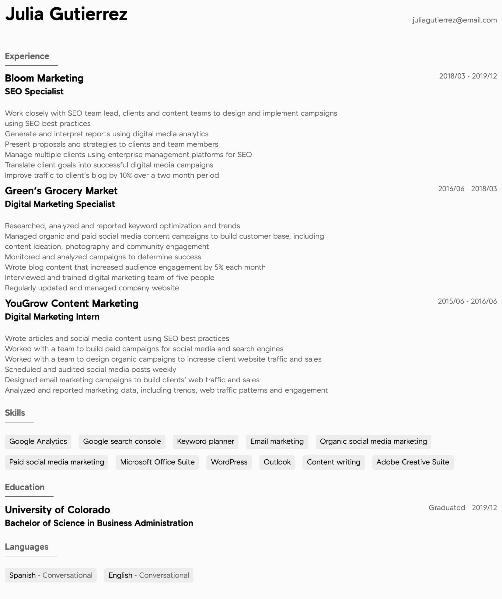 Digital Marketing Resume Sample for Experienced Digital Marketing Resume Samples