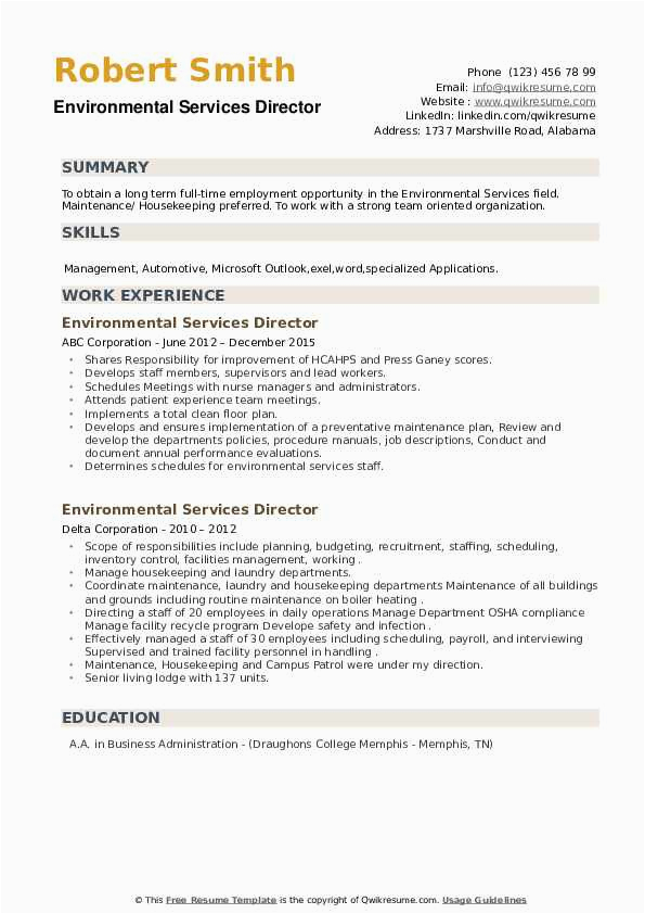 Director Of Environmental Services Resume Sample Environmental Services Director Resume Samples