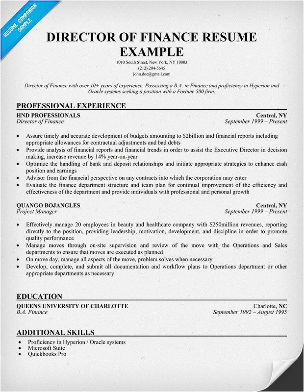 Director Of Finance and Administration Resume Sample Director Finance Resume Sample