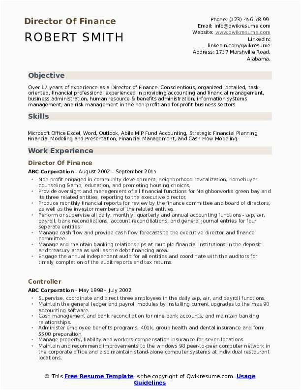 Director Of Finance and Administration Resume Sample Director Finance Resume Samples