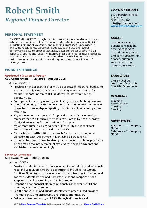 Director Of Finance and Administration Resume Sample Finance Director Resume Samples