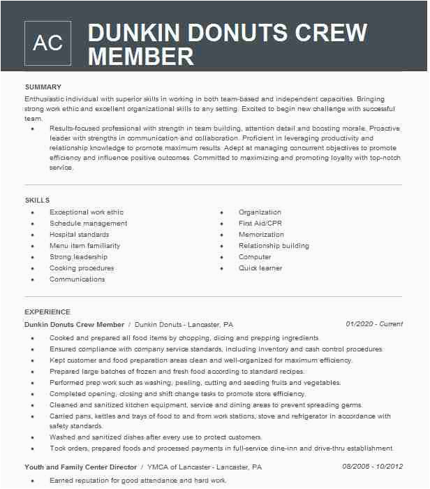 Dunkin Donuts Crew Member Resume Sample Dunkin Donuts Crew Member Resume Example Dunkin Donuts