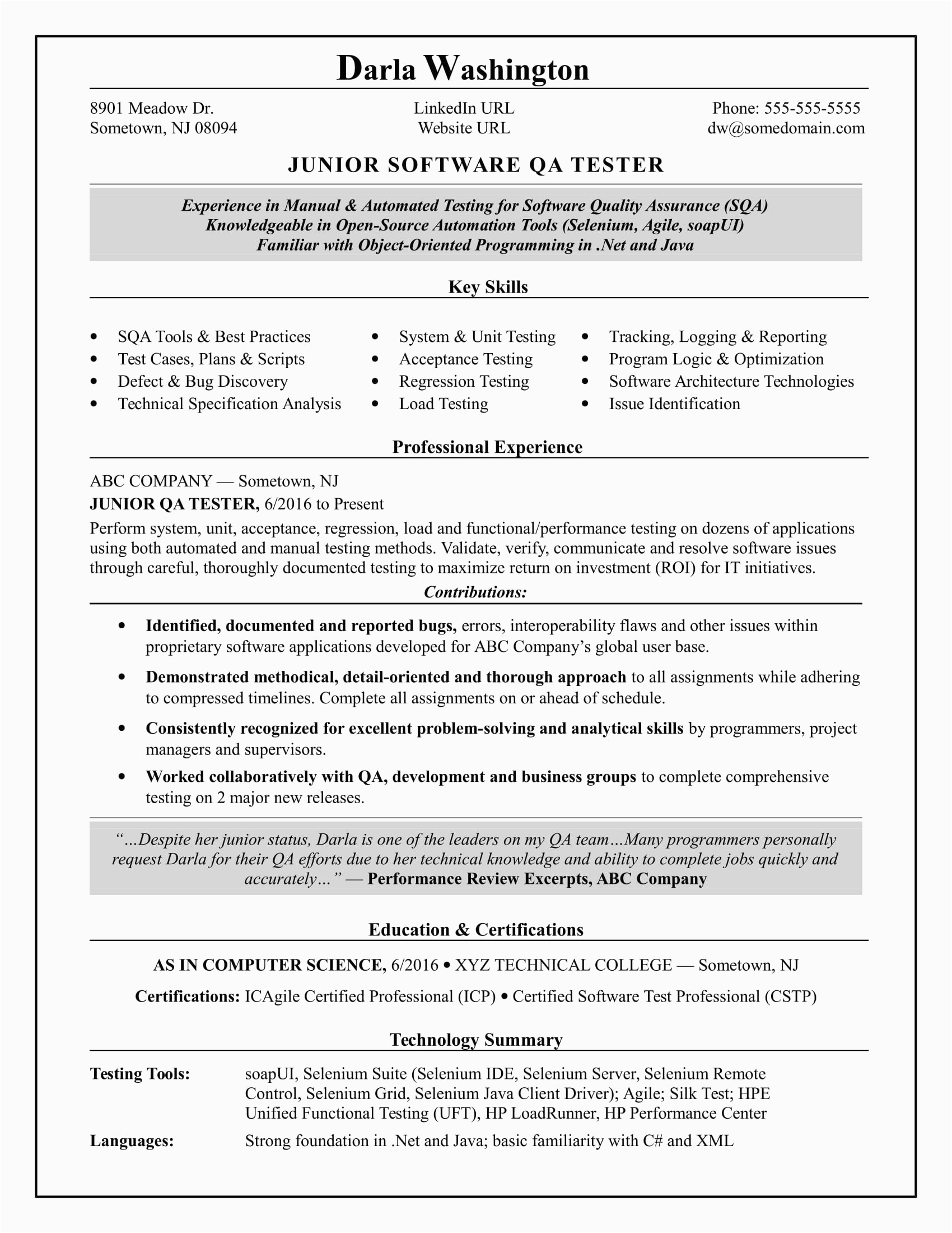 Entry Level Qa software Tester Resume Sample Entry Level Qa software Tester Resume Sample