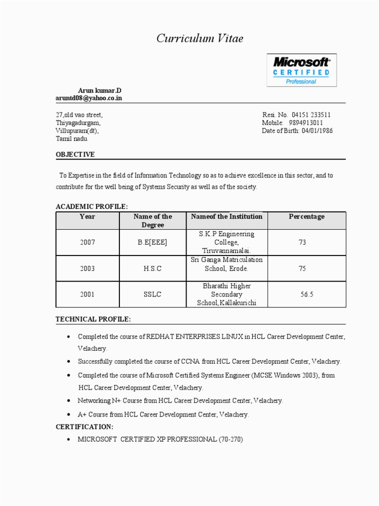 It Hardware and Networking Resume Samples Mcse Hardware Networking Ccna Resume