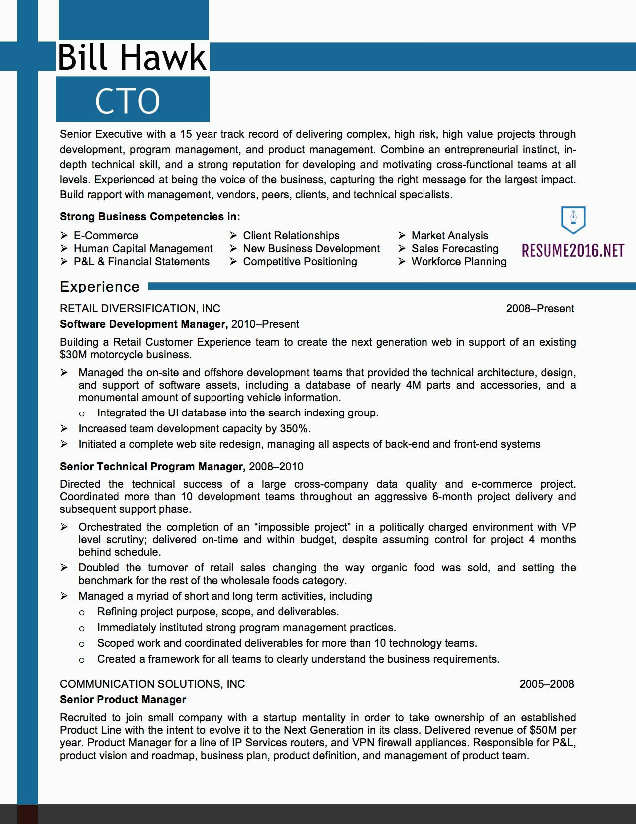 It Professional Resume Examples and Samples It Resume Samples 2016 Cto