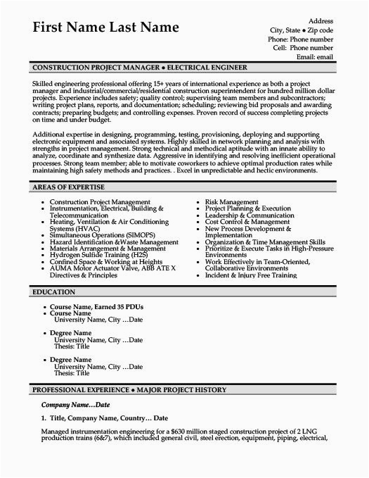 It Project Manager Resume Sample India Cool Construction Manager Resume Template Ideas Di 2020