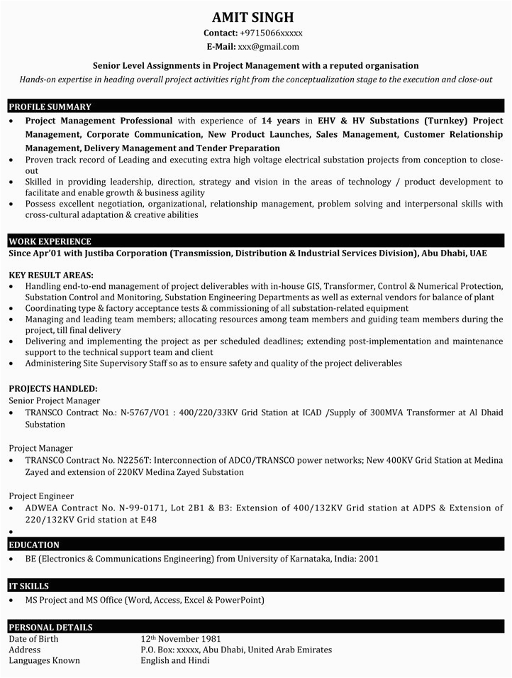 It Project Manager Resume Sample India Resume Templates Indian Download A Resume Template that