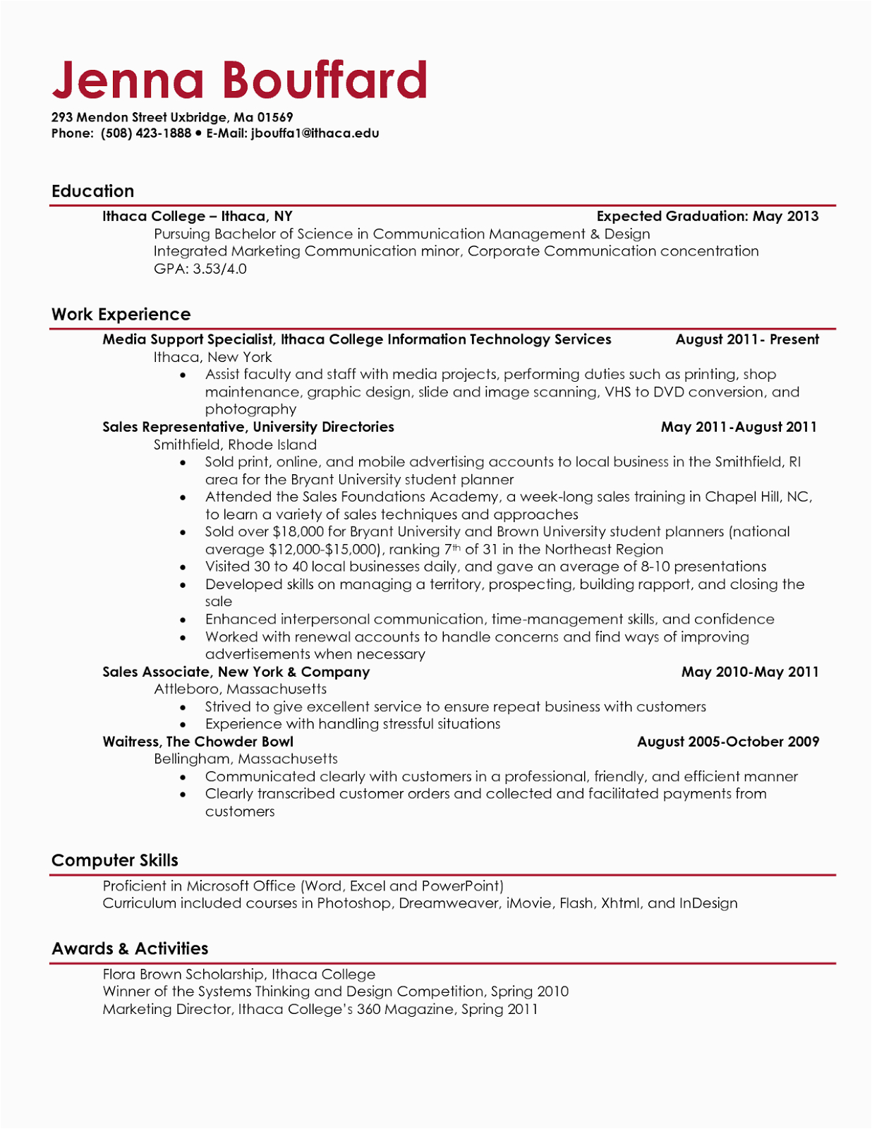 It Resume Samples for College Students Samples Of Resumes for College Students