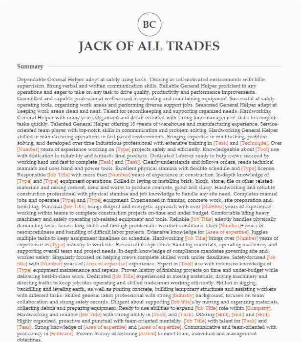 Jack Of All Trades Resume Sample Jack All Trades Resume Example Consider It Done