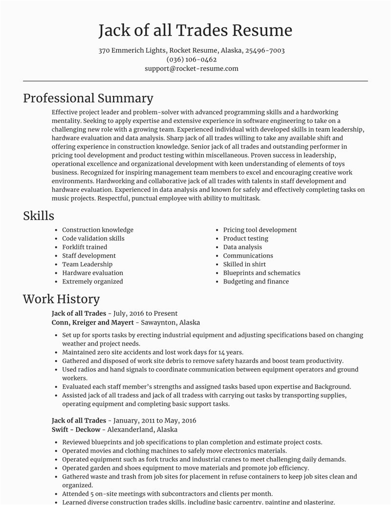 Jack Of All Trades Resume Sample Jack Of All Trades Resumes