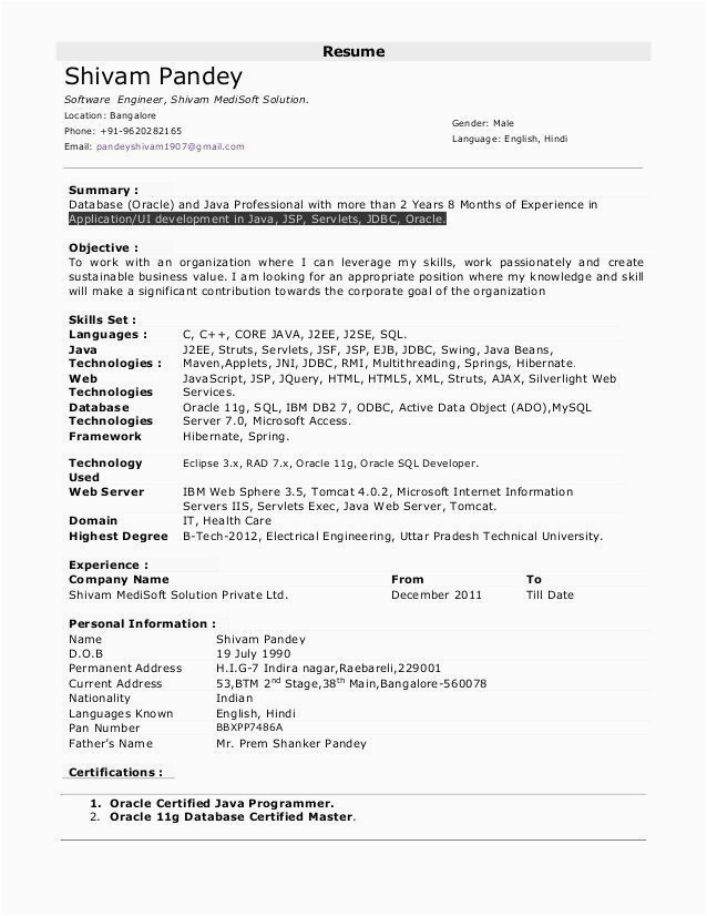 Java Sample Resume 3 Years Experience Java Resume Sample 3 Years Experience Best Resume Examples