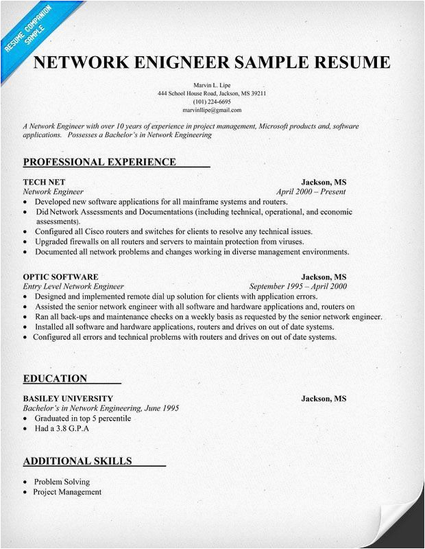 Network Engineer Resume Sample Free Download Entry Level Network Engineer Resume Sample for Fresher