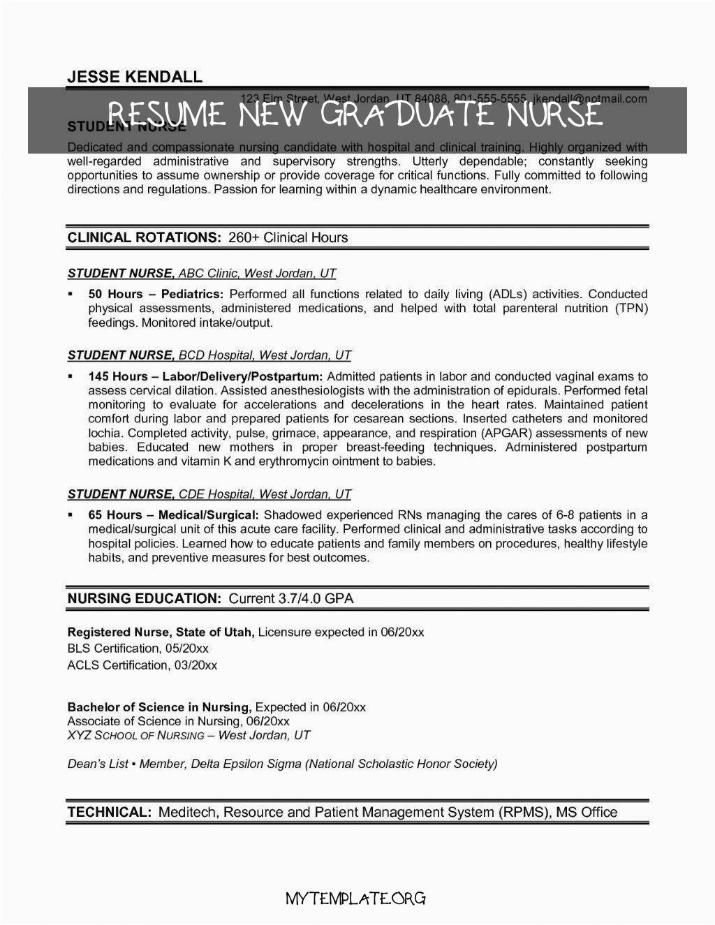 New Grad Registered Nurse Resume Sample Resume New Graduate Nurse New Grad Rn Resume Luxury