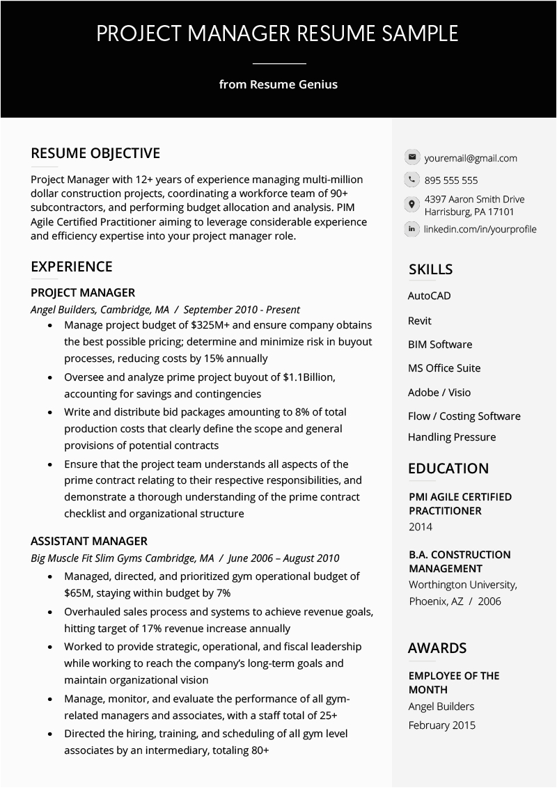 Project Manager Resume Sample Free Download Project Manager Resume Sample & Writing Guide