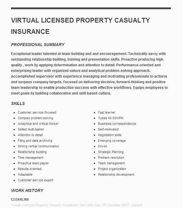 Property and Casualty Insurance Resume Samples Licensed Property and Casualty Agent Resume Example