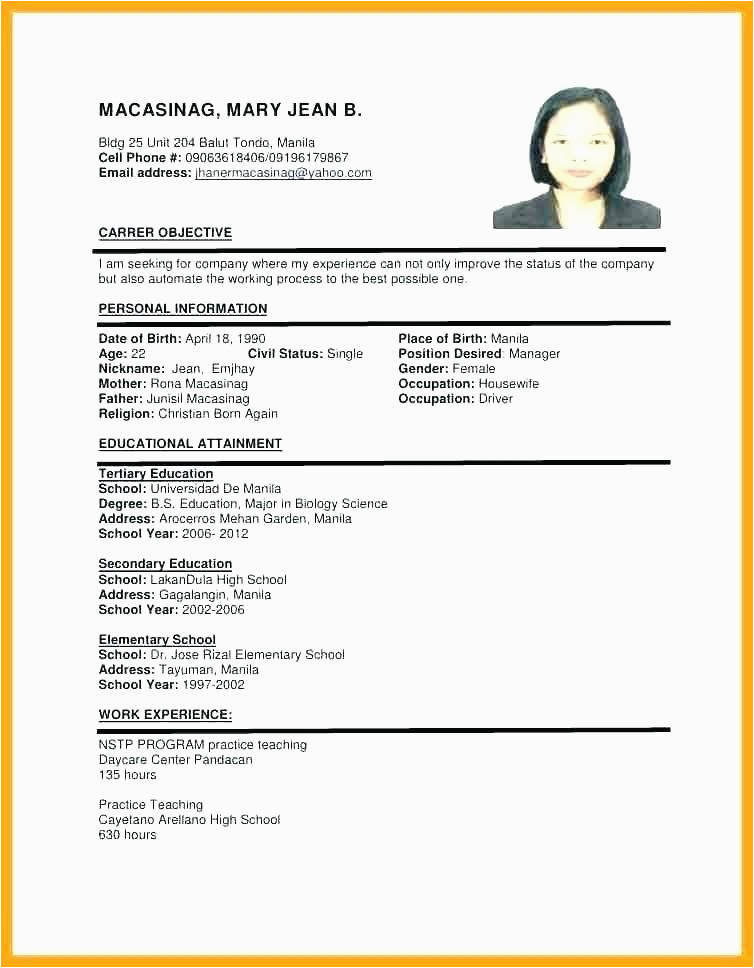 Resume format Sample for Job Application Sample Resume format for Job Application Resume