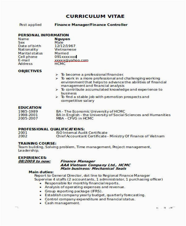 Resume Sample for Banking and Finance 14 Banking Resume Templates In Word