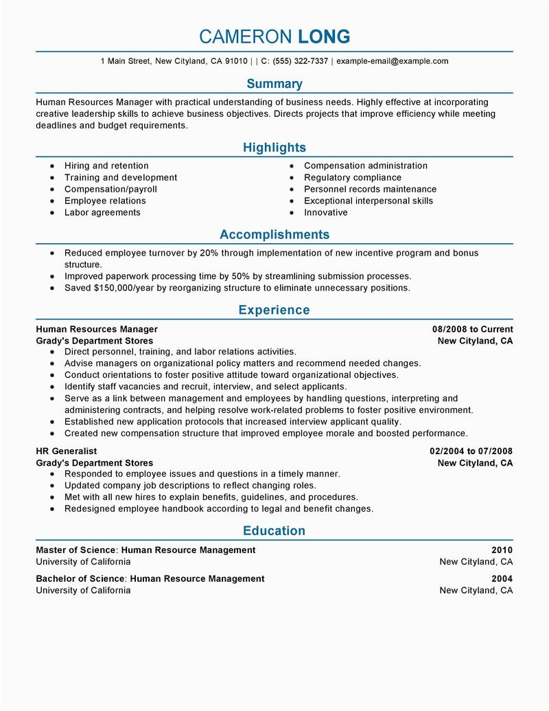 Resume Sample for Human Resource Position Best Human Resources Manager Resume Example