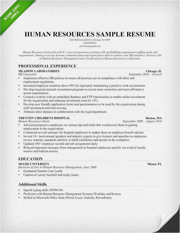 Resume Sample for Human Resource Position Human Resources Hr Resume Sample & Writing Tips
