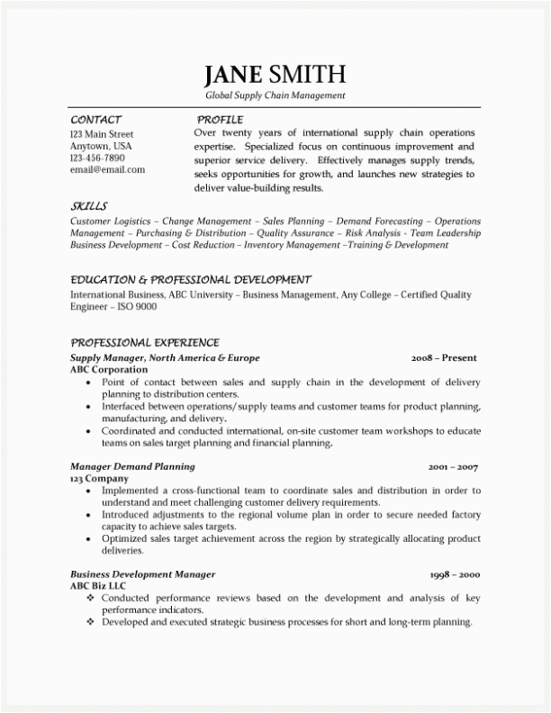 Resume Sample for Supply Chain Management Supply Chain Manager Resume