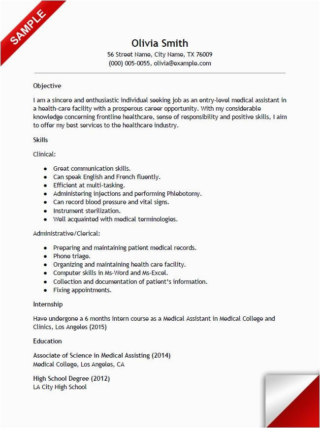 Resume Sample Medical assistant No Experience Entry Level Medical assistant Resume with No Experience
