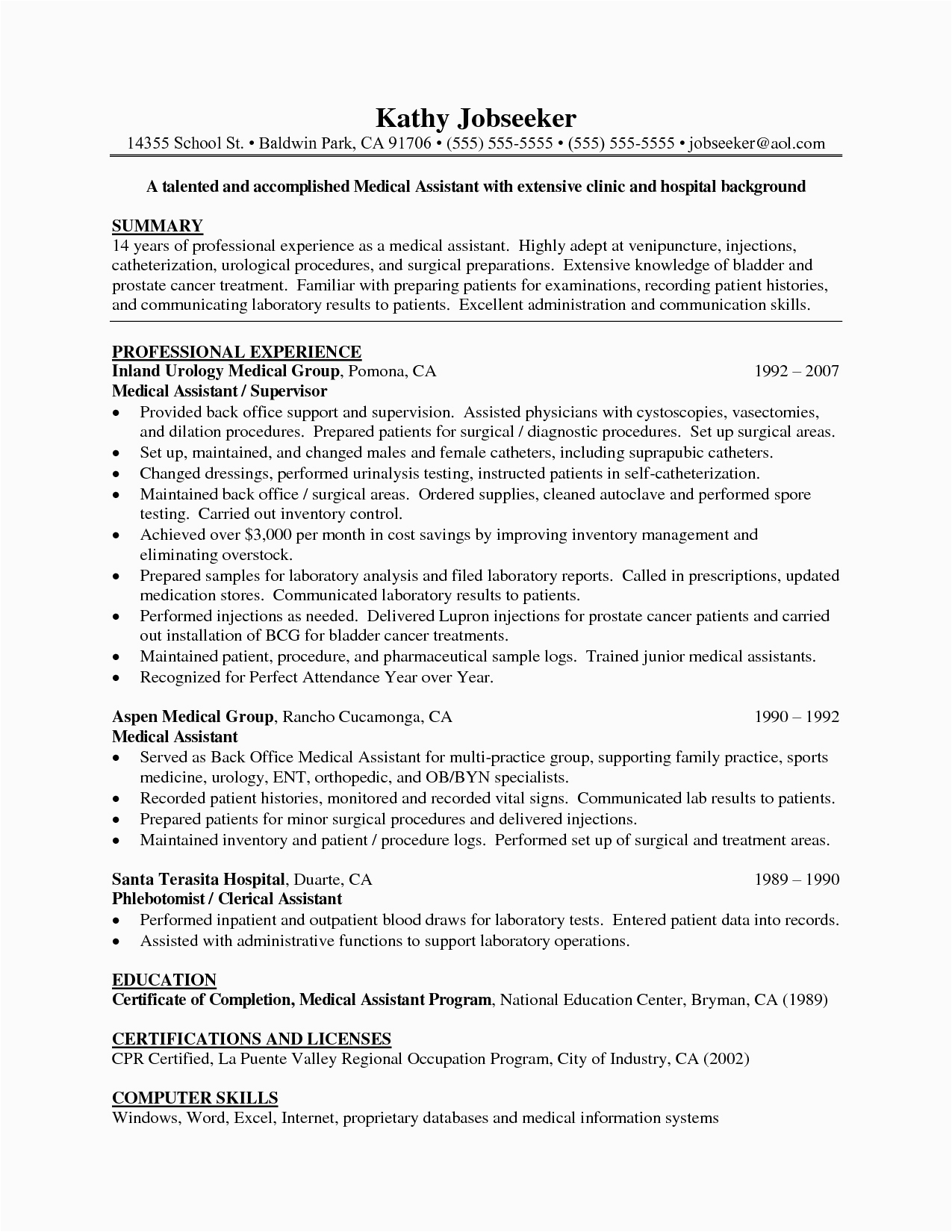 Resume Sample Medical assistant No Experience Healthcare Administration Resume with No Experience All