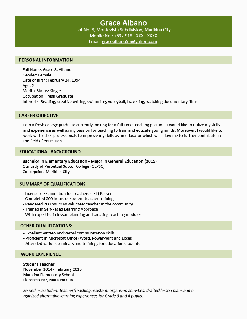 Resume Sample Objective for Fresh Graduate Sample Resume for Fresh Graduate Best Resume Examples