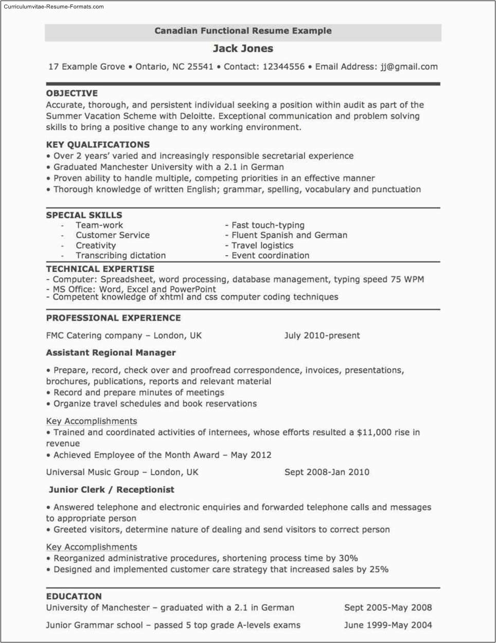 Resume Samples Canada for It Professionals Canada Resume Template