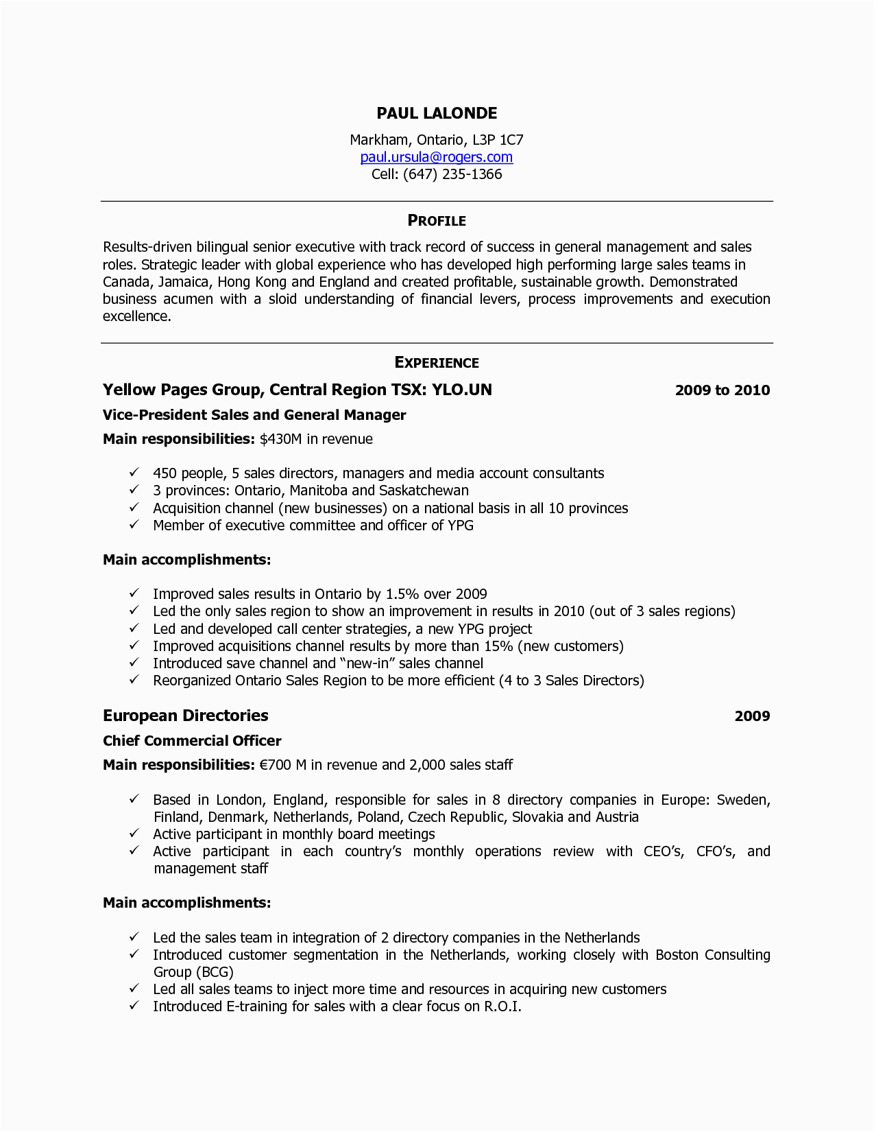 Resume Samples Canada for It Professionals Cv Template Canada