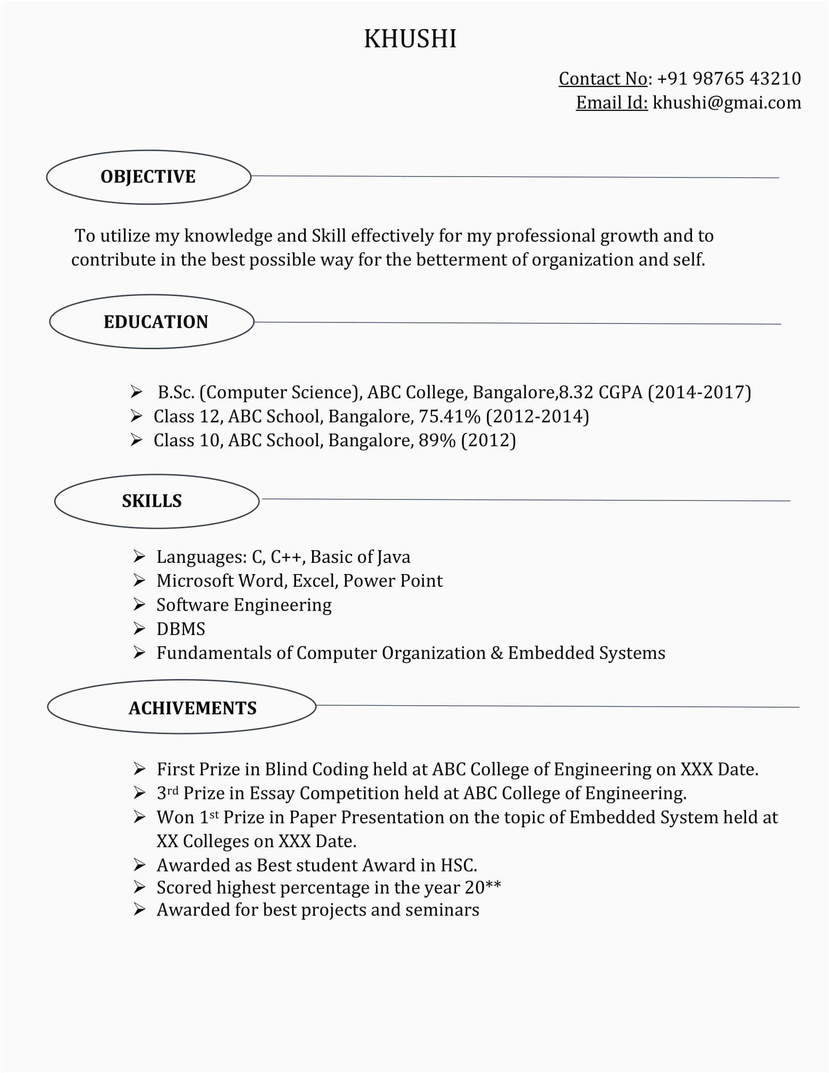 Resume Samples for Bsc Computer Science Fresher B Sc Puter Science Resume Template 4 In Word