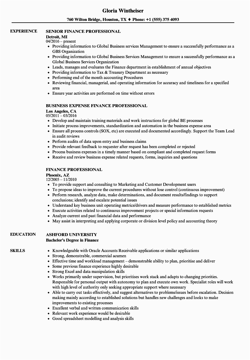 Resume Samples for Experienced Finance Professionals Finance Professional Resume Samples