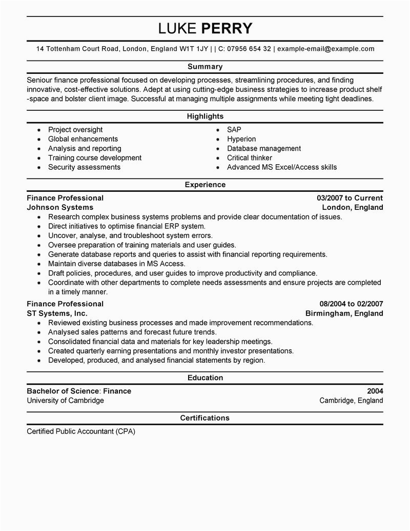 Resume Samples for Experienced Finance Professionals Finance Resume Examples Finance Resume Samples