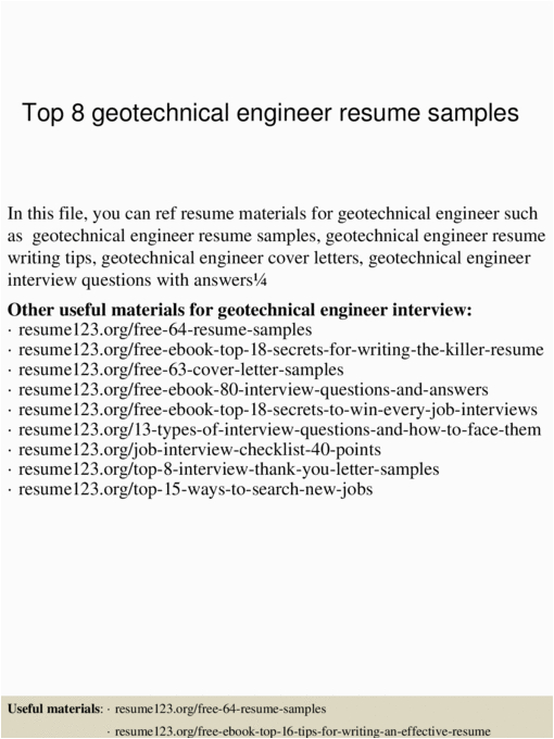 Resume123 org Free 64 Resume Samples top 8 Geotechnical Engineer Resume Samples [pptx Powerpoint]