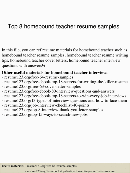 Resume123 org Free 64 Resume Samples top 8 Homebound Teacher Resume Samples [pptx Powerpoint]