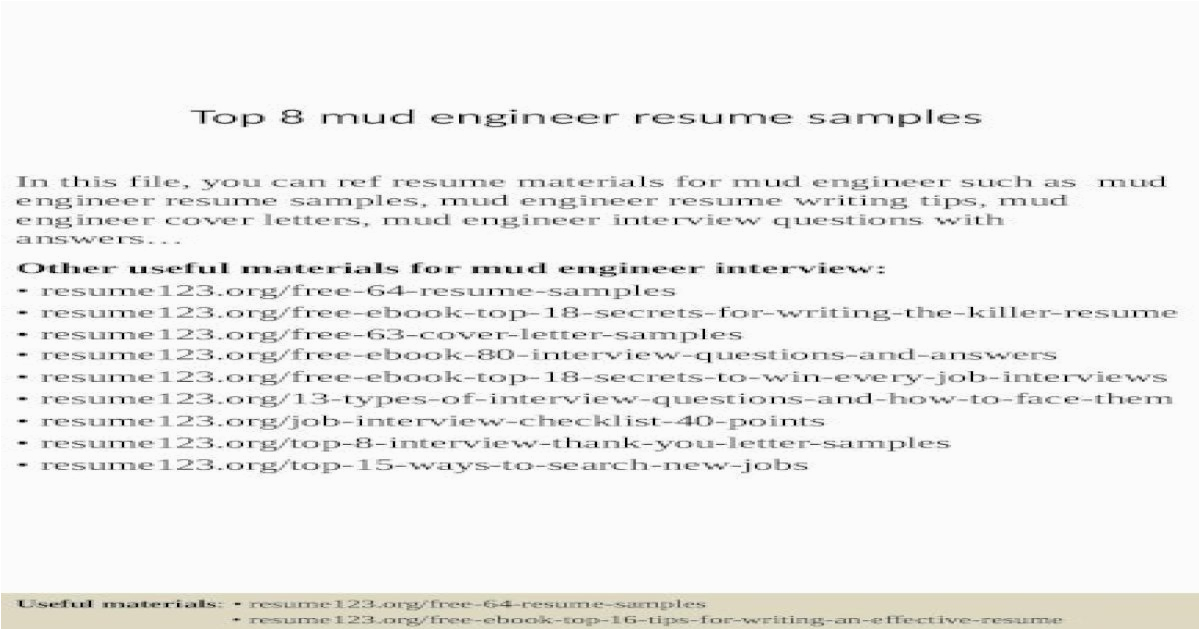 Resume123 org Free 64 Resume Samples top 8 Mud Engineer Resume Samples [pptx Powerpoint]