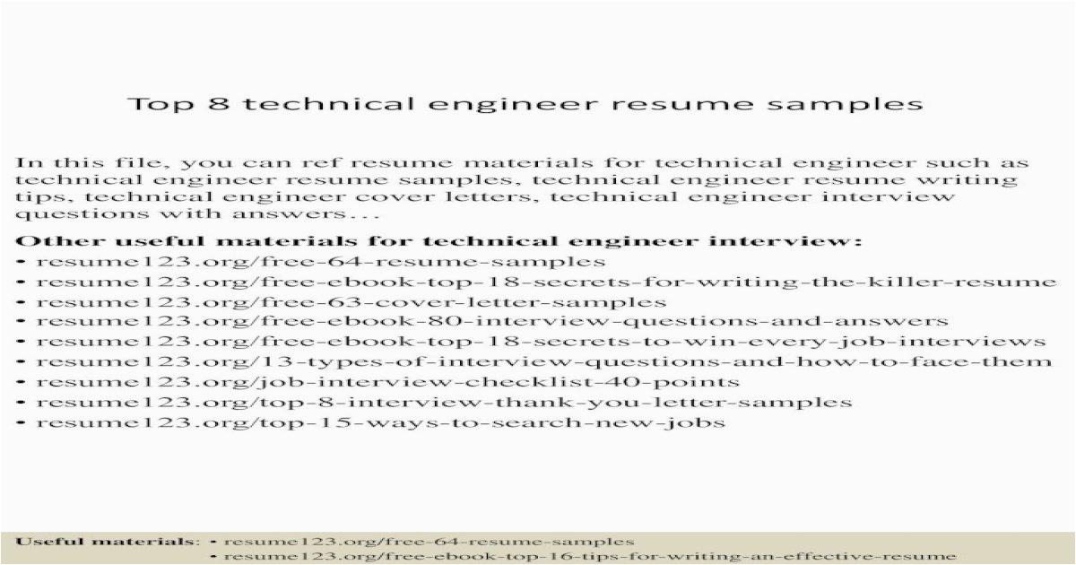 Resume123 org Free 64 Resume Samples top 8 Technical Engineer Resume Samples [pdf Document]