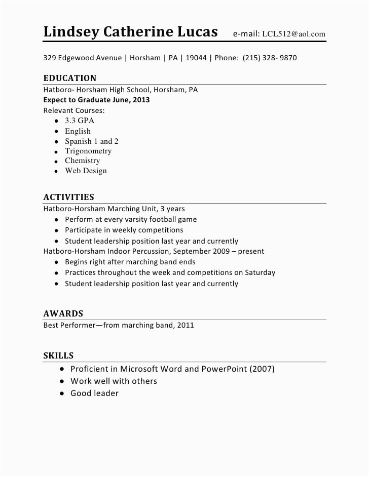 Sample First Resume for High School Student Resume format Resume format High School Student
