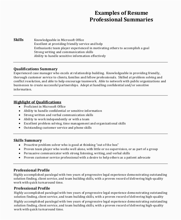 Sample Of Professional Profile On Resume Free 7 Resume Profile Samples In Pdf
