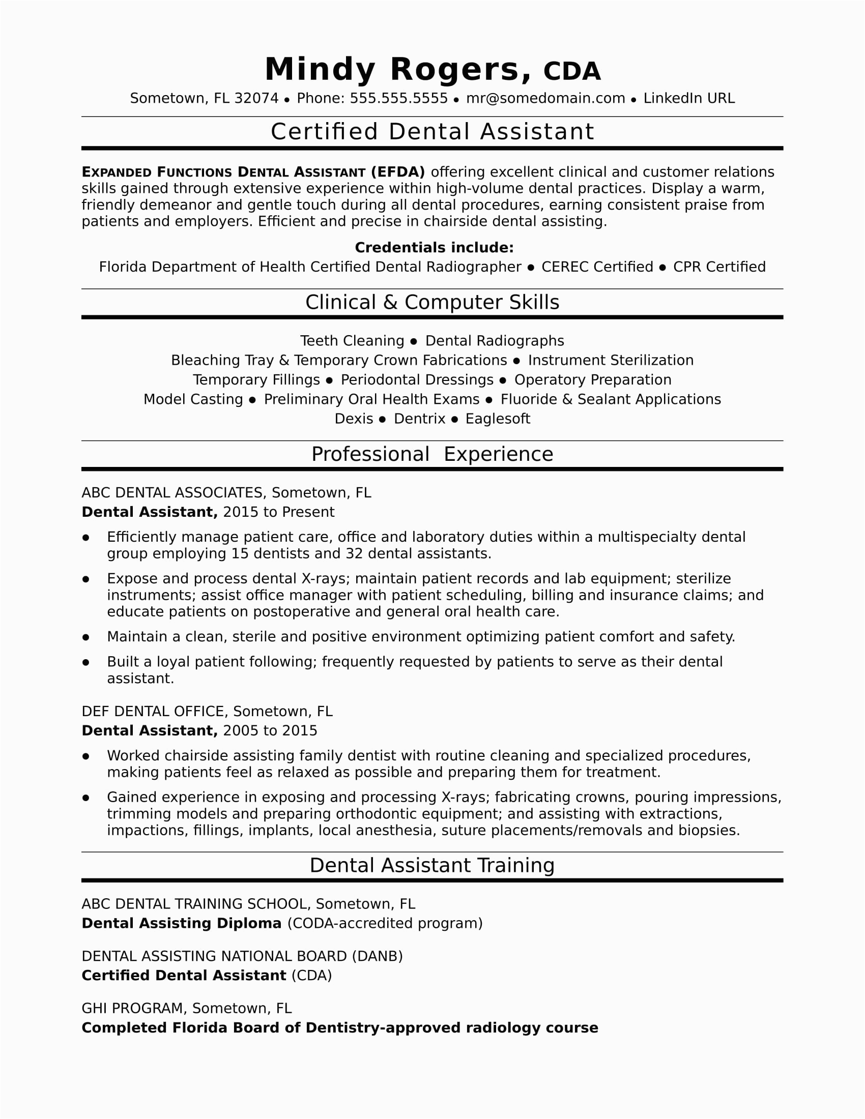 Sample Of Resume for Dental assistant Dental assistant Resume Sample