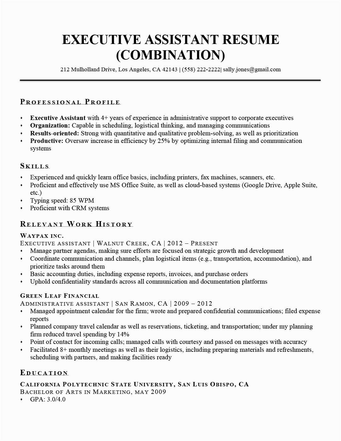 Sample Of Resume for Executive assistant Executive assistant Resume Example