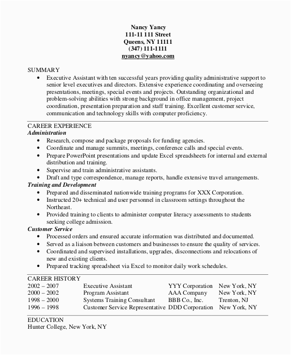 Sample Of Resume for Executive assistant Free 8 Sample Executive assistant Resume Templates In Ms