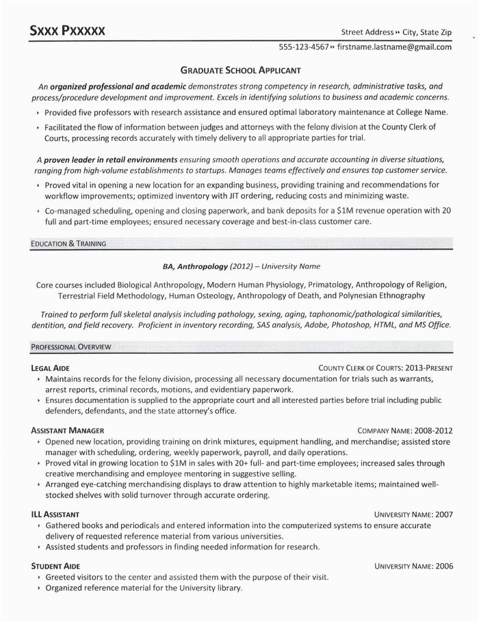 Sample Of Resume for Graduate School Application Resume for Graduate School