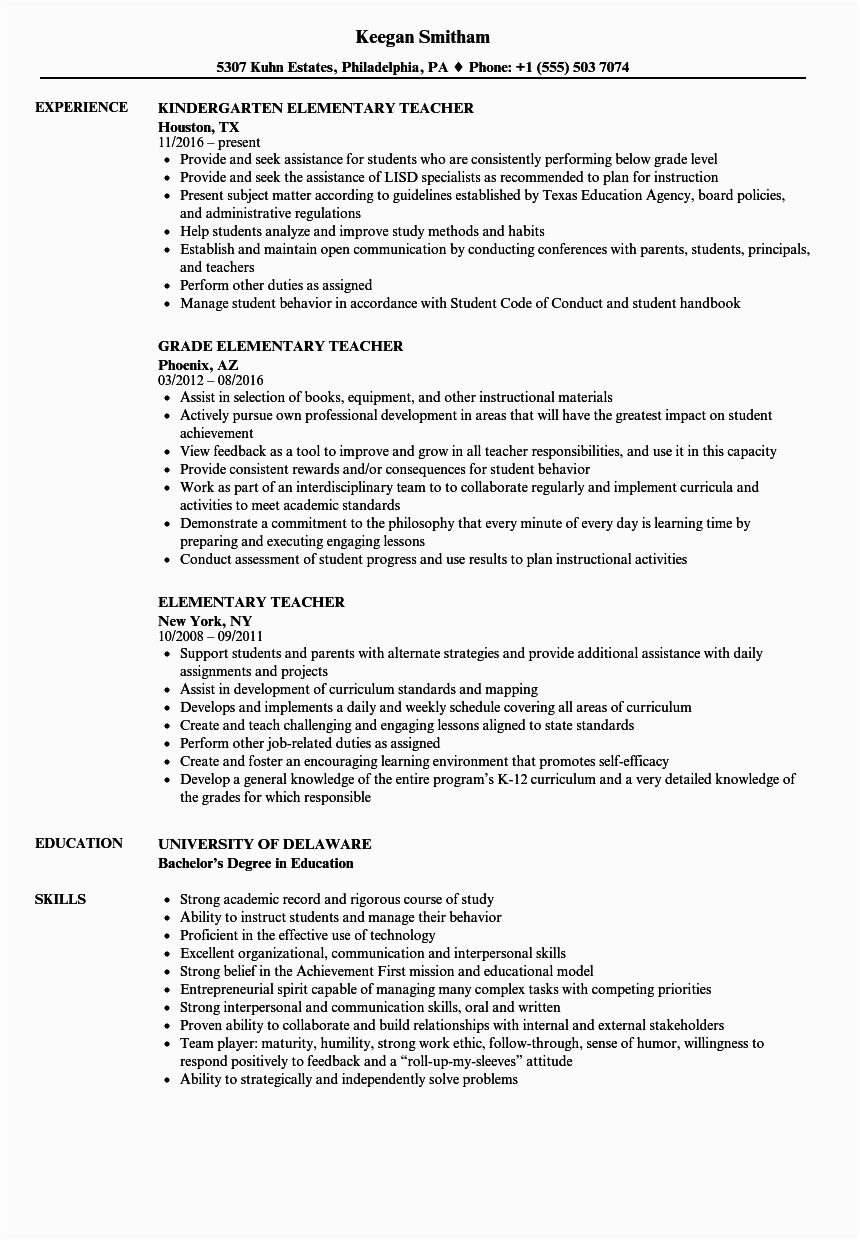 Sample Of Resume for Job Application for Teacher Elementary Teacher Resume Samples