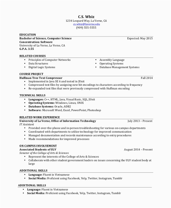 Sample Of Resume for Undergraduate Students Free 8 Sample Student Resume Templates In Pdf