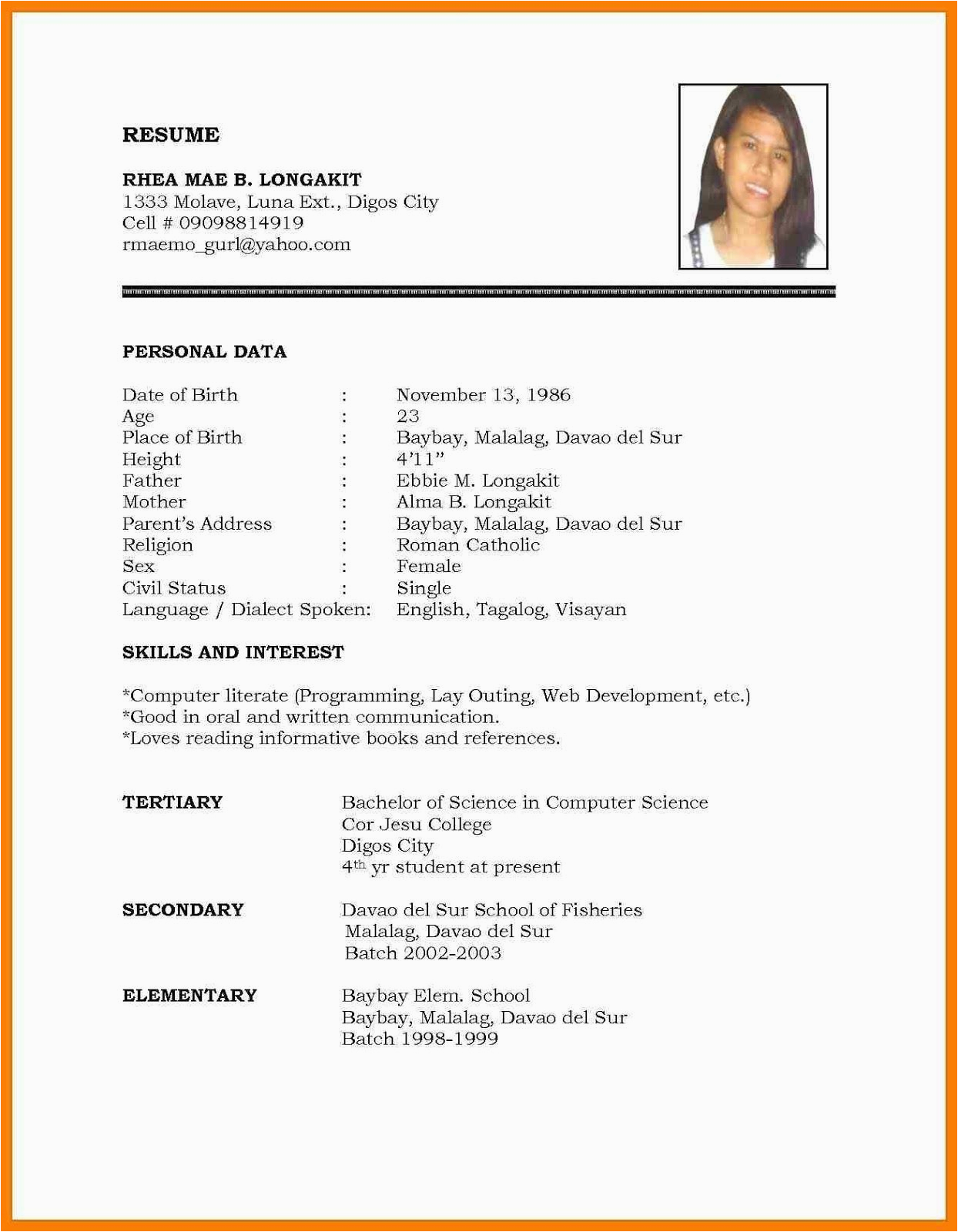 Sample Of Simple Resume for Job Application Pin by Dinosilin On Bookkeeping In 2020